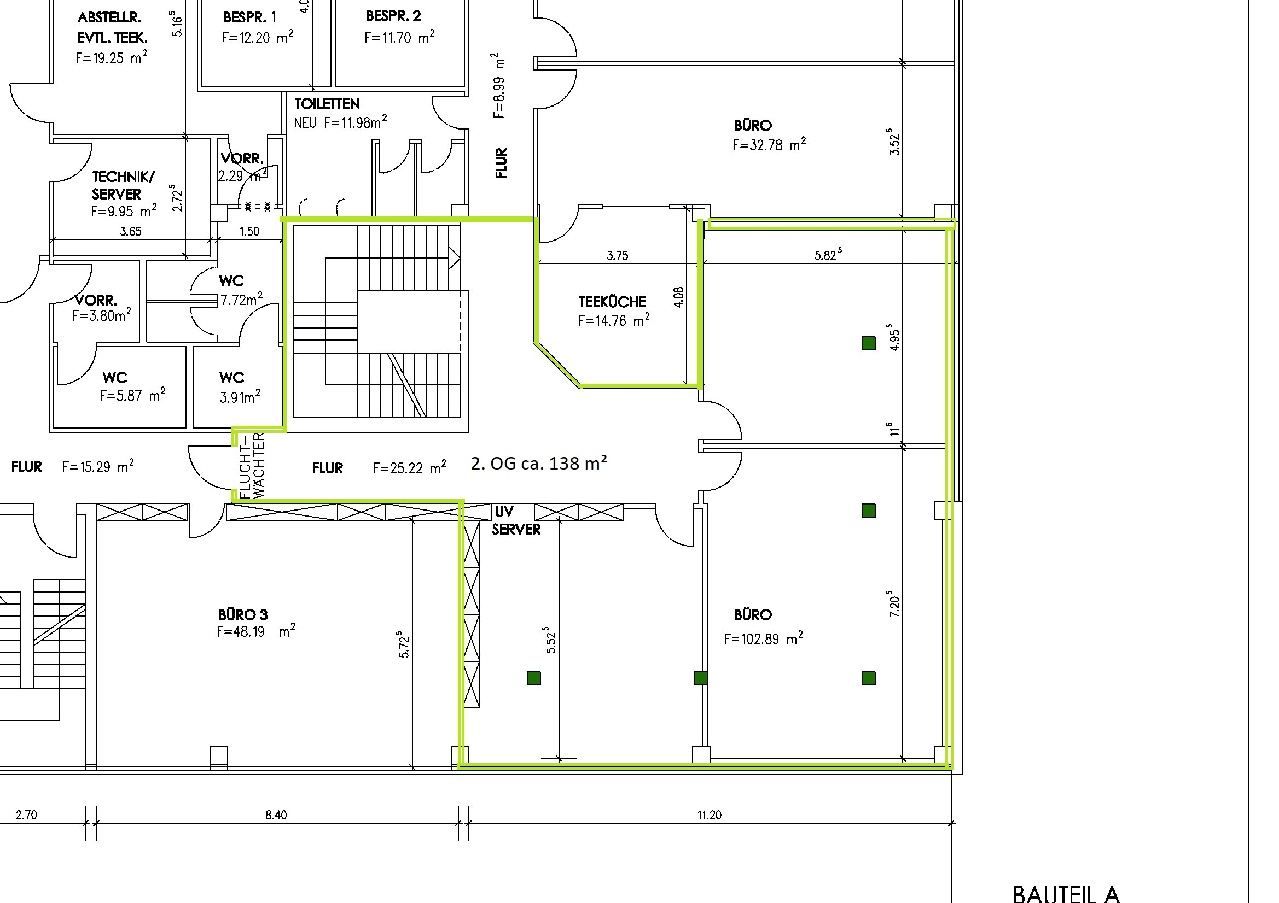 Auschnitt Bürofläche 138 m² im 2. OG