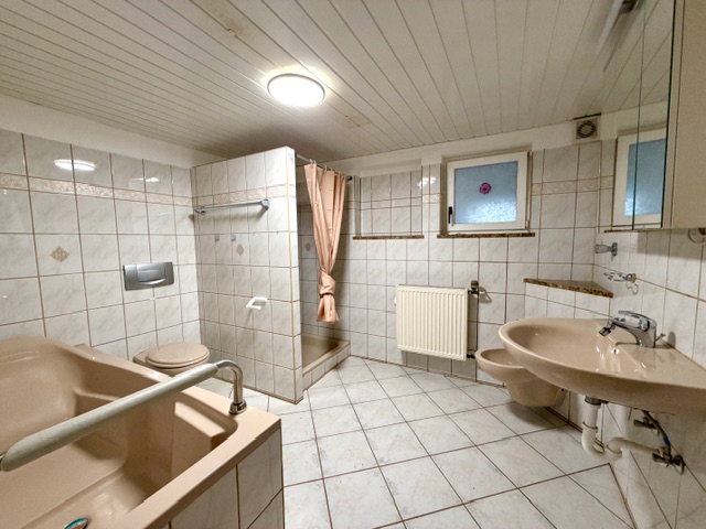 Badezimmer mit Dusche, Badewanne und Bidet