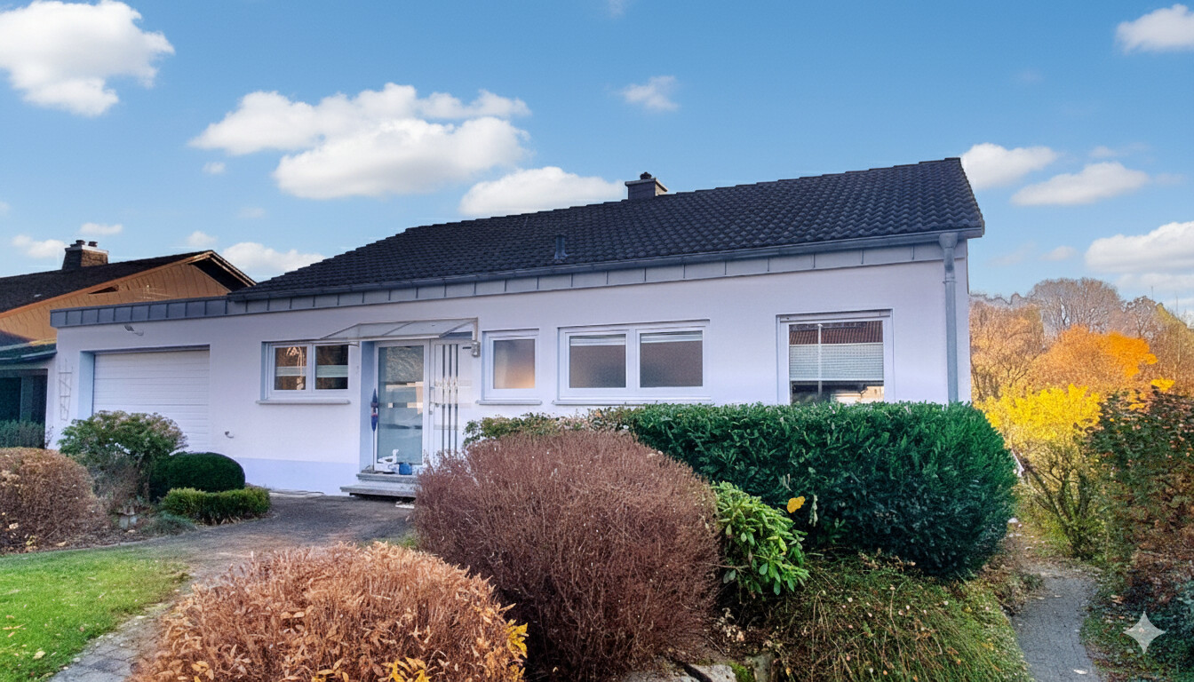 Frontansicht Haus, auf der linken Seite des Grundstücks Parkplatz für Gewerberäume möglich